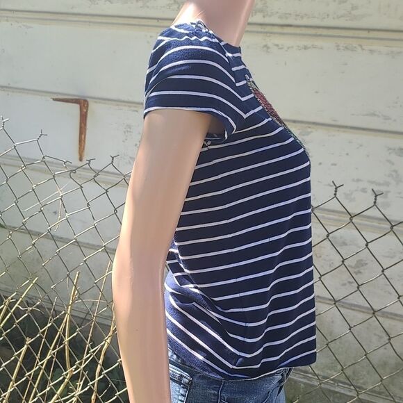 Crown & ivy navy blue stripe butterfly shirt - Picture 6 of 8